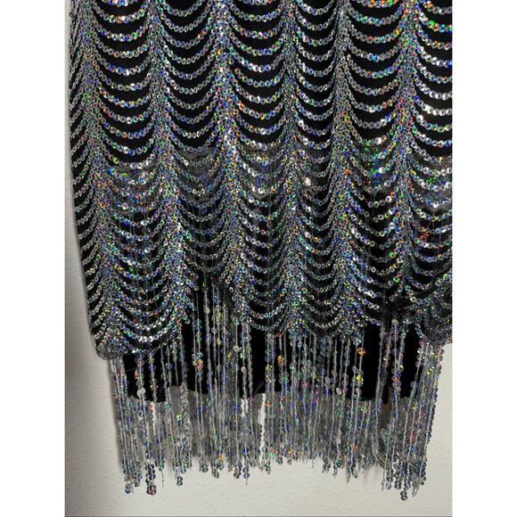 Weissman Black Silver Sequin Fringe Dance Costume Dress SIZE M - Picture 3 of 12